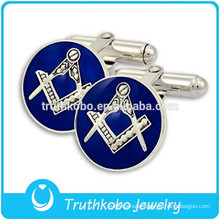 L-C0015 Stainless Steel Silver Cufflink Mens Epoxy Blue Vintage Masonic Cufflinks